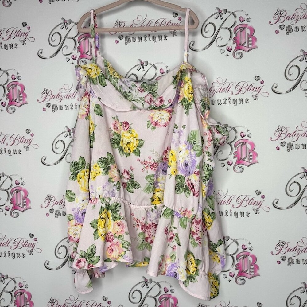 Suzy shier long sleeve ruffle milkmaid Floral Top strappy bubble cuff